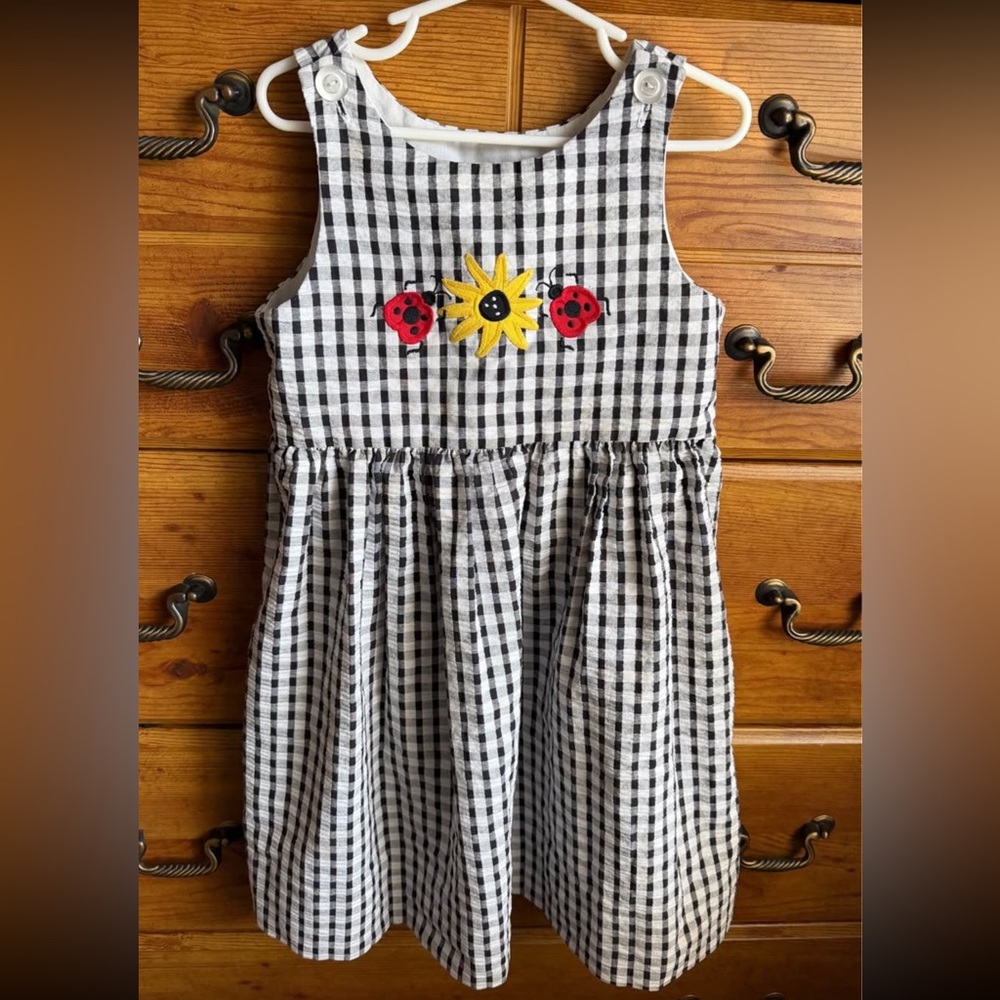 Vintage sunflower & lady bug gingham dress size 6